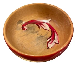 Wooden Lacquered Folk Art Bowl Hand Painted Red & White Flower Inside 4.75” - Picture 1 of 10