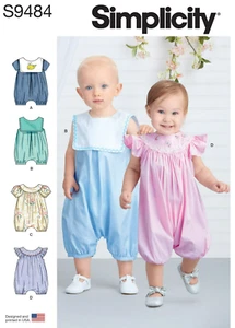 Mameluco bebé Simplicity 9484 tallas 1-18 meses patrón de costura ¡Nuevo! - Imagen 1 de 3
