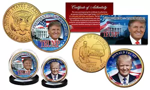DONALD TRUMP 45th Pres. DC Quarter & JFK Half Dollar 24K Gold Plated 2-Coin Set - Picture 1 of 1