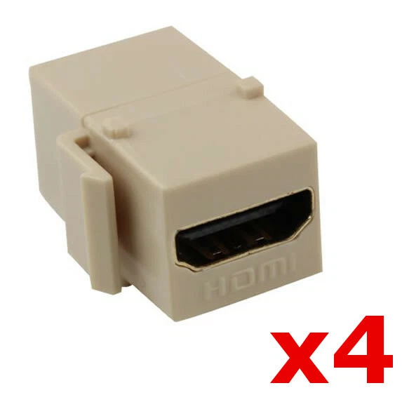 4 Pack Lot - HDMI Keystone Wall Plate Snap-In Jack Insert Coupler Female - Ivory - Image 1 of 1