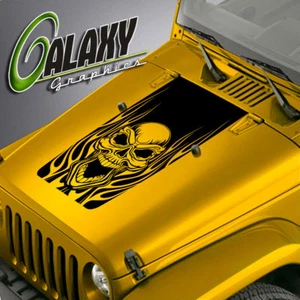 Calcomanía con capucha negra para Jeep Wrangler Skull Flame - pegatina negra mate TJ LJ JK - Imagen 1 de 7