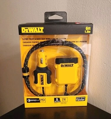 Новое автомобильное зарядное устройство DEWALT DXMA1410475 141 0475 DW2 черное/желтое 5 портов USB - Изображение 1 из 2
