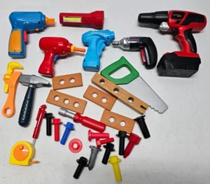 30 Piece Misc Plastic Toy Tools Drills Flashlight Saw Wrench Hammer Tape Measure - Picture 1 of 7