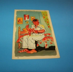 Comic / Humorous Vintage Postcard Man Sewing Socks I Am Too Darn Busy To Write - Picture 1 of 2