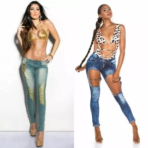 Koucla Sexy Blue Skinny Jeans UK 8 10 12 14 Ripped Distressed Faded Stretchy - Picture 1 of 24
