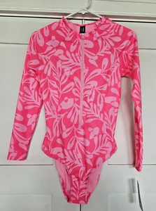 Hurley Women's L Long Sleeve One Piece Swimsuit Bodysuit Pink Rash Guard 1 PC - Picture 1 of 3