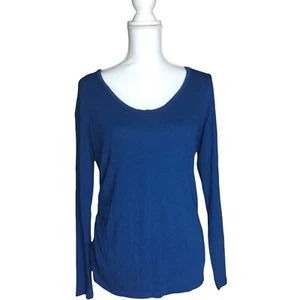Liz Lange Maternity Womens Long Sleeve Top Size L Blue Lightweight Ruched Blouse - Picture 1 of 5