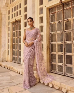 New Saree Blouse Indian Designer Pakistani Wedding Party Bollywood Style Sari - Foto 1 di 3