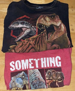 Lot of 2 T-SHIRTS Youth Boys SZ Small JURASSIC WORLD T-Rex Raptor Crazy Graphic - Picture 1 of 9