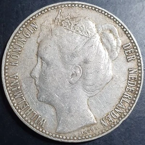 Netherlands 1 Gulden Wilhelmina Crown 1905 XF Scarce Date - Picture 1 of 4