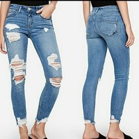 Express Jeans Mid Rise Camouflage Ankle 