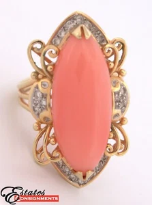 Engelshaut Koralle, Diamant, 14K Gelbgold Ring - Bild 1 von 15