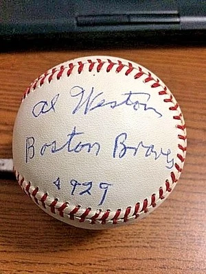 AL WESTON SIGNED AUTOGRAPHED ONL BASEBALL!  1929 Boston Braves!  Boston College! - Image 1 of 2