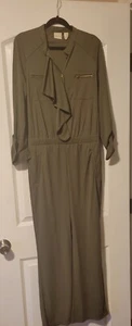 Chicos Army Green Pantsuit Ruffle Size 0 - Picture 1 of 3