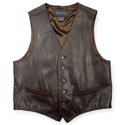 Vintage Banana Republic Brown Leather Hunting Vest Animal Buttons Men's Large - Image 1 of 4