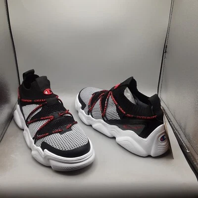 Zapatillas Champion Meloso Flux para niños 7 jóvenes grandes negras concreto rojo. D489 Foto 1 de 4