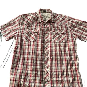 Bullhead Pearl Snap Western Plaid Cotton Short Sleeve Shirt Large - Picture 1 of 8