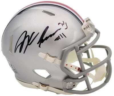 SALE! Jaxon Smith-Njigba Auto Ohio State Buckeyes Silver Speed Mini Helmet BAS - Image 1 of 4