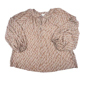 Blusa Perch by Blu Piper 3X Boho Campesina Top Marrón Estampado de Hojas Manga Globo - Imagen 1 de 9