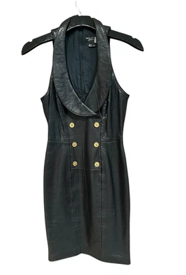 Vestido De Colección Años 90 Michael Hoban Mediano Cuero Negro Sin Mangas North Beach Foto 1 de 4