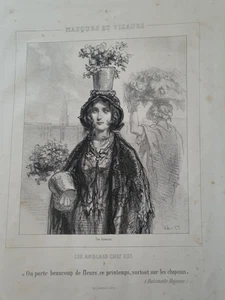 Paul Gavarni „On porte beaucoup de fleurs, ce printemps, surtout sur les chapeau - Imagen 1 de 2
