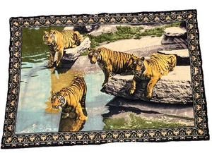 Arazzo vintage cotone velluto tigre made in Turkey RT Brooklyn NY 55X37 - Foto 1 di 8