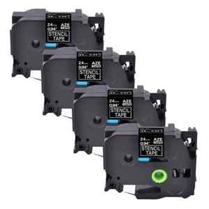 4PK Stencil Label Tape Black STe-151 for Brother P-Touch 24mm 1" Cassette - Picture 1 of 4