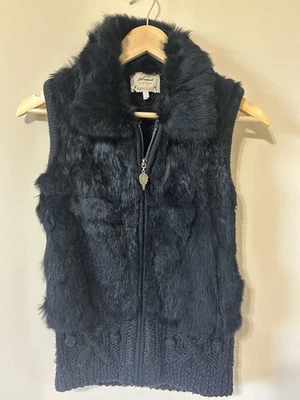  Sweet by Miss Me Women’s Angora Fur Cable Knit Vest Size Small Black  - Image 1 of 4
