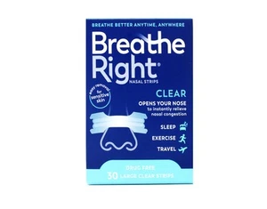 Breathe Right Nasenstreifen für empfindliche Haut, groß, klar, 30 Streifen - Bild 1 von 5