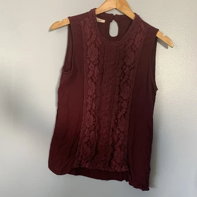 Camiseta sin mangas Maurice's Borgoña Boho Country Preppy con paneles talla mediana Foto 1 de 4