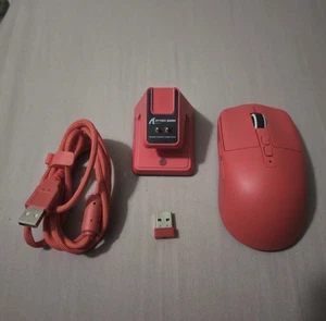 ATTACK SHARK X6 Gaming Mouse With Charging Dock, USB Cable and Receiver Red - Picture 1 of 3