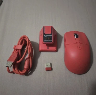 ATTACK SHARK X6 Gaming Mouse With Charging Dock, USB Cable and Receiver Red - Image 1 of 3