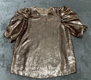 Ulla Johnson Raw Rose Gold Pailletten Puffärmel Bluse Shirt Größe 6 - Bild 1 von 10