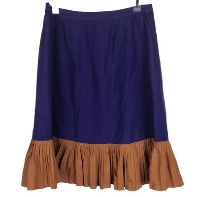 Falda J Peterman Algodón Seda Azul Real Dorado Amarillo Plisado Dobladillo Forrada Talla 10 Foto 1 de 4