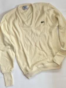 Vintage Izod Lacoste Sweater Mens Large V Neck Pullover Cream Grandpa USA * - Picture 1 of 10