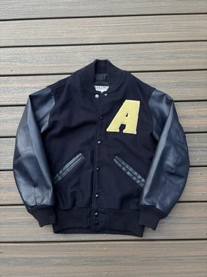 Vintage 80’s DeLong Varsity School Jacket Wool Leather A Patch Navy Blue Mens S  - Image 1 of 4