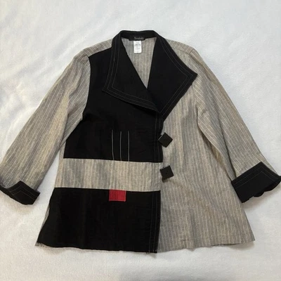 Moonlight Y&S Fashion Design Jacket S Black & White Striped Tunic 100% Linen - Image 1 of 4