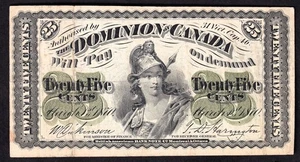 Dominion Of Canada 1870 25c Shinplaster Dickinson - Harington "Plain" - Picture 1 of 2