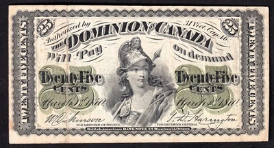 Dominion Of Canada 1870 25c Shinplaster Dickinson - Harington "Plain" - Image 1 of 2