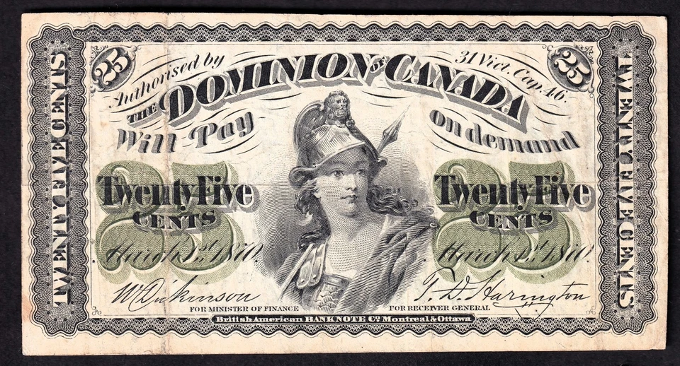 Dominion Of Canada 1870 25c Shinplaster Dickinson - Harington "Plain" - Image 1 of 2