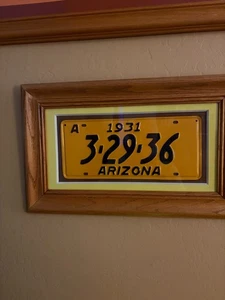 Vintage 1931 Arizona Nummernschild # 3-29-36 RESTAURIERT und im Eichenrahmen - Bild 1 von 4