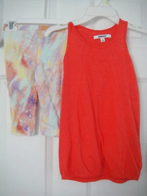 DKNY NWT Girls 2PC Tank Top Tee Shirt Legging Pants Orange 4 5 6 Mojave  - Image 1 of 4