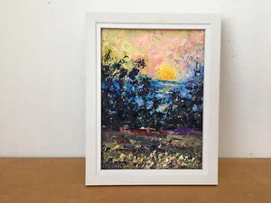 Sunset Landscape Oil Painting On Canvas Board Original Evening Nature Artwork - Picture 1 of 5