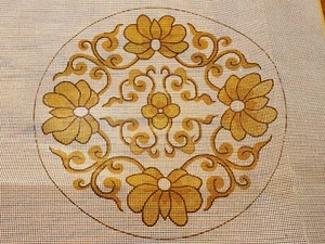 Vintage P386-1 Brunswick Needlepoint Screen Stamped Canvas Flower Circle Unused - Picture 1 of 5