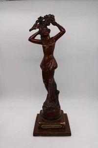 Antique 1920s Art Deco Metal Woman w Flowers on Wood Base - Le Printemps/Spring - Picture 1 of 12