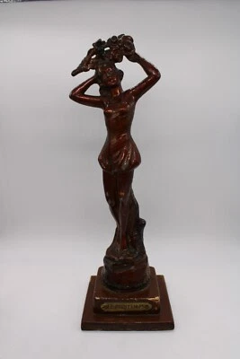 Antique 1920s Art Deco Metal Woman w Flowers on Wood Base - Le Printemps/Spring - Image 1 of 4