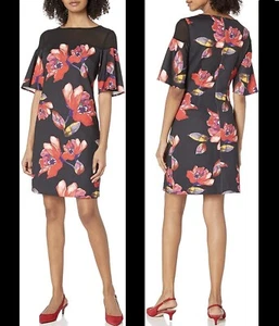 Trina Turk Dilana Floral Printed Illusion Flared Sleeve Scuba Dress Size 4 NWT - Picture 1 of 5