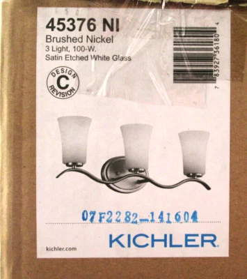 Kichler Armida 3 Light Vanity Light  Satin Etched White Glass in Brushed Nickel - Image 1 of 2