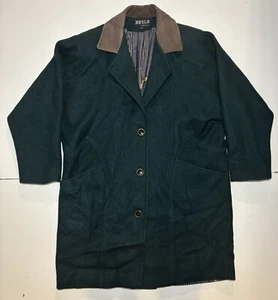 VTG Jofeld Wool Blend Mid Trench Coat Barn Chore Lined Leather Collar Womens M - Picture 1 of 11