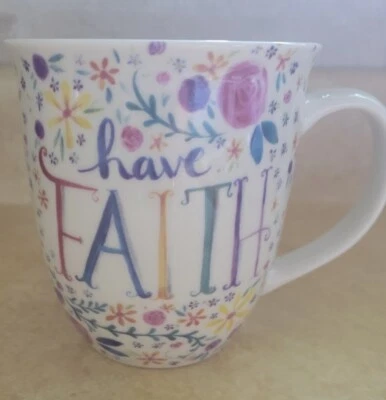 Taza/taza de café "Have Faith"-Pfaltzgraff 16 oz porcelana-cerámica colorida floral  Foto 1 de 4